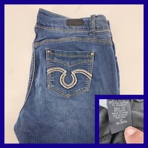 Angels Women's Blue Denim Jeans Size 12 Stretch‎ Embellished Pockets